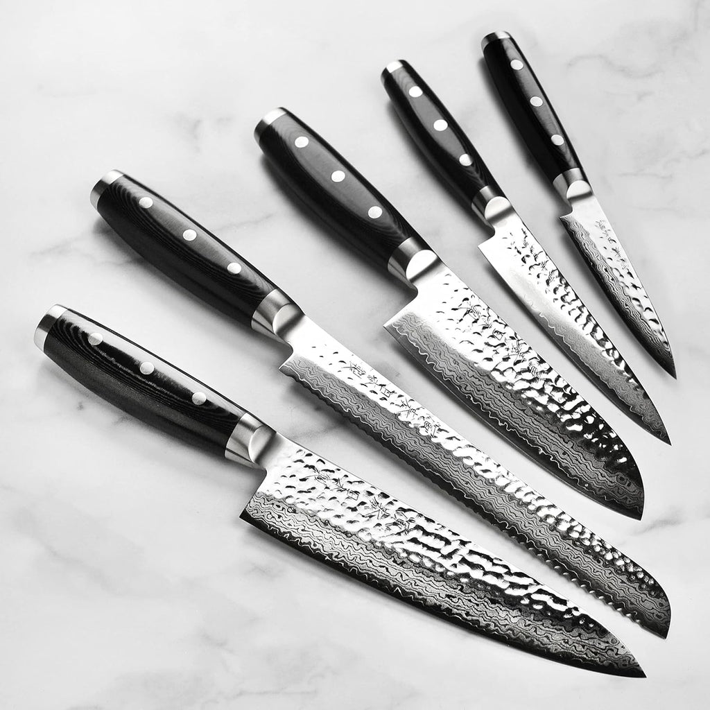 Enso Knife Set - Made in Japan - HD Series - VG10 Hammered Damascus Japanese Stainless Steel with Walnut Knife Block - 7 Piece