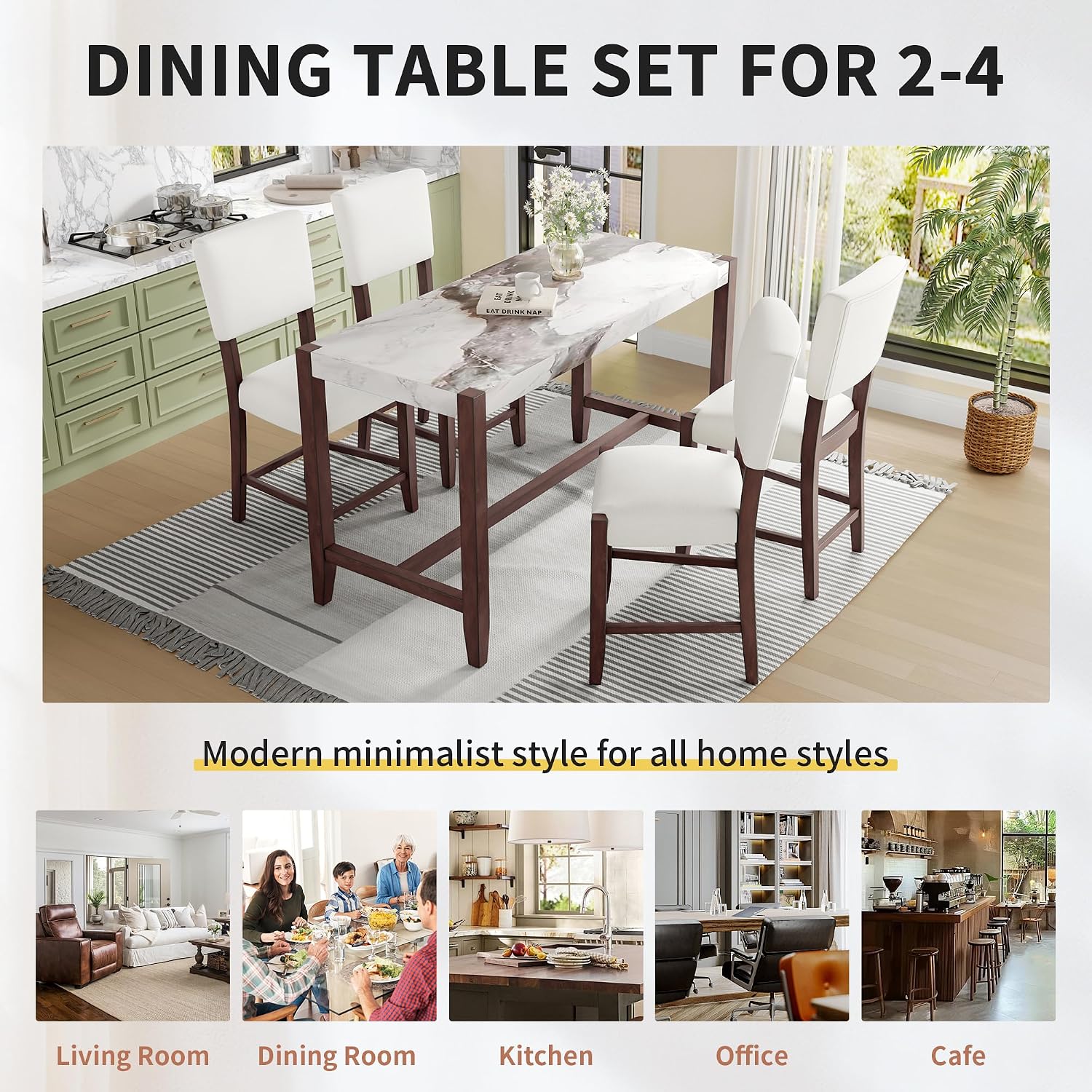 P PURLOVE 5 Piece Kitchen Table Set Counter Height Dining Table Set with Rectangle Table and 4 Cushioned Chairs for Small Place,Pub Kitchen