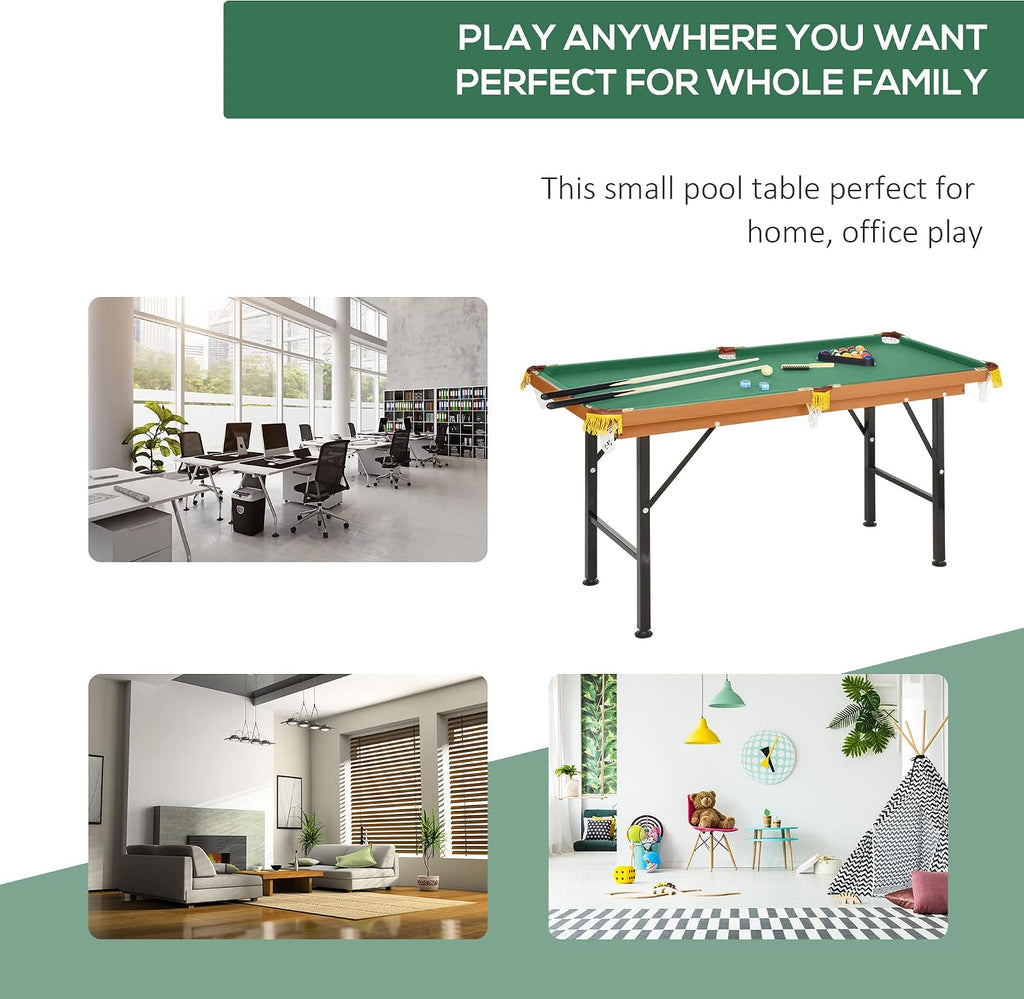 55' Portable Billiards Table with All Accessories, Foldable Pool Game Table for Whole Family Number Use with Cues, Ball, Rack, Chalk - Green