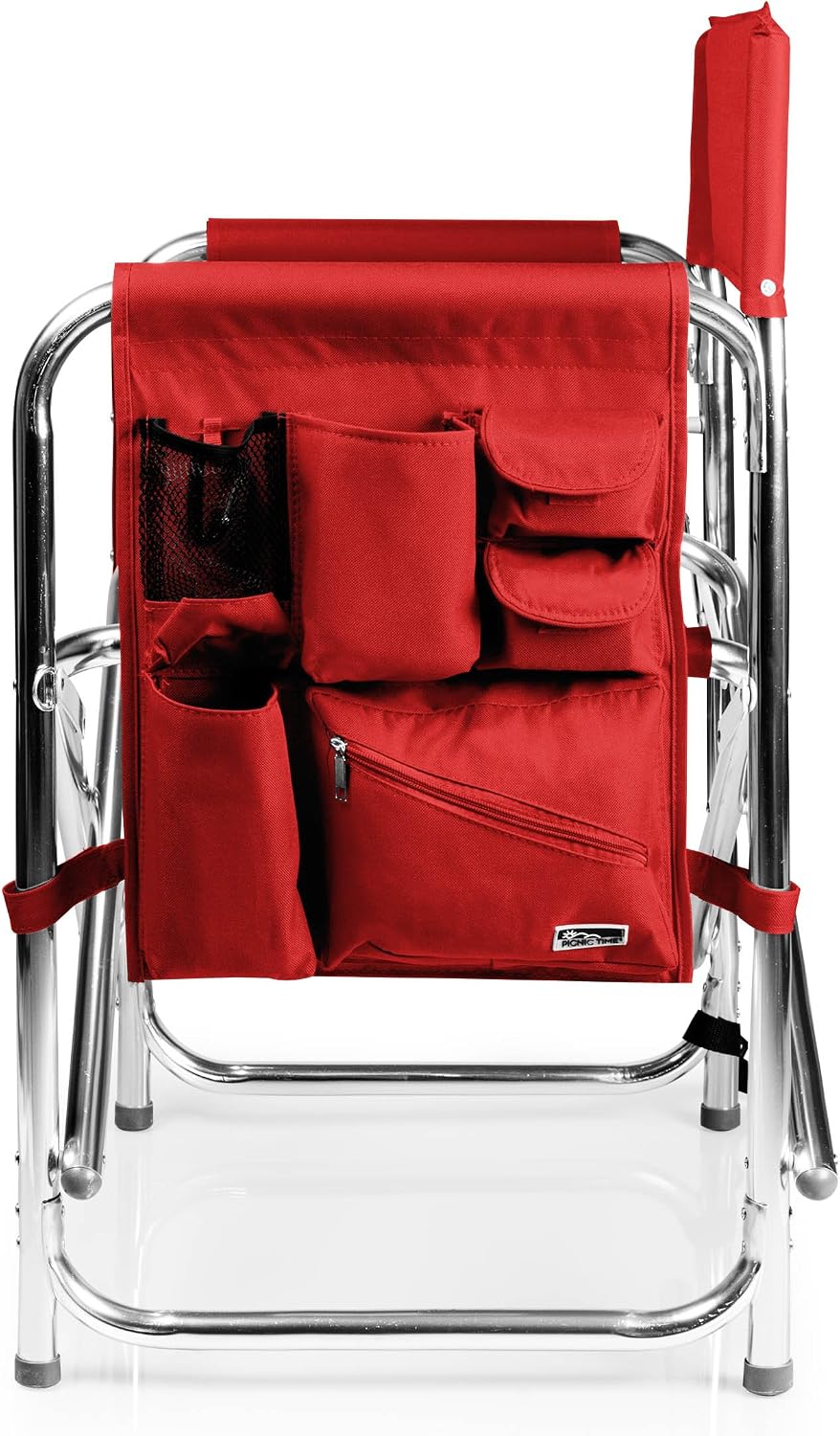 PICNIC TIME Sports Chair with Side Table and Armrest Caddy, Lightweight Aluminum Folding Outdoor Camping Chair for Adults, Portable Director Style Lawn Seating with Pockets & Carry Strap, (Red)