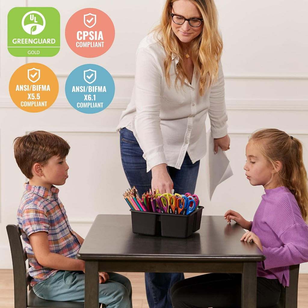 ECR4Kids 24in x 36in Rectangular Hardwood Table and Chair Set, 12in Seat Height, Kids Furniture, Grey Wash, 3-Piece