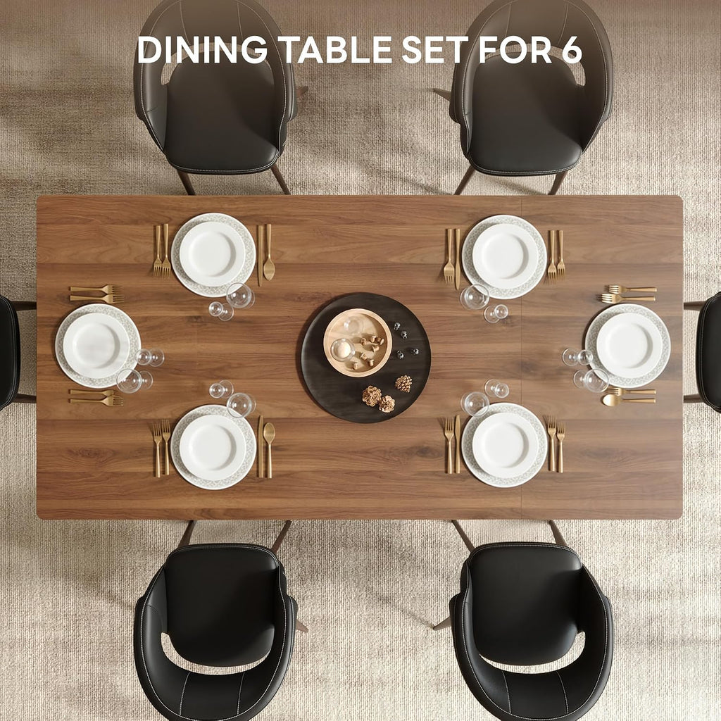 LIKIMIO 78.7' Farmhouse Dining Table for 6-8 People, Extra Thick Wood Top with 2 Hidden Adjustable Storage Drawers, Modern Woven Rattan Table for Dining Room, Kitchen, Living Room, Vintage Brown