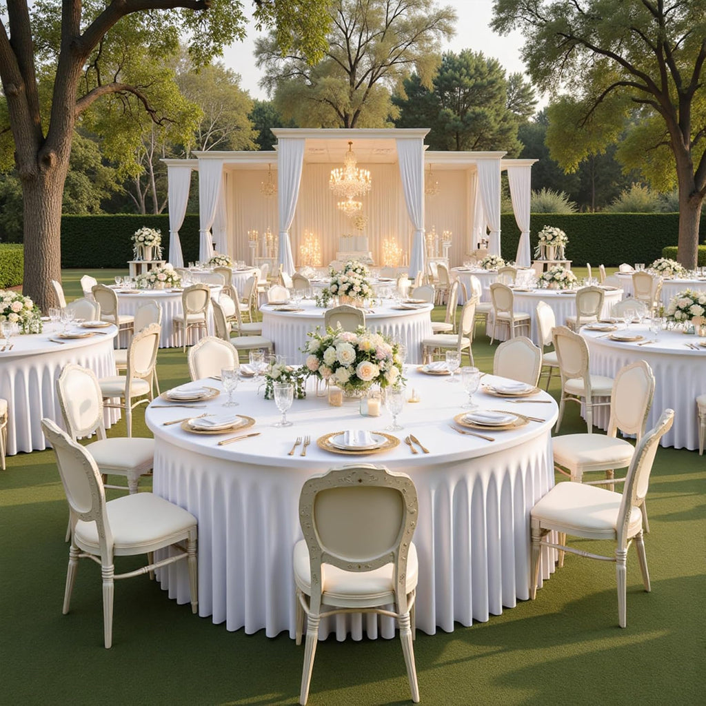 8pk Round Spandex Tablecloths for 72inch Table, Wrinkle Free Stretchy 132 inch Fitted 6ft Round Table Cloths Covers with Skirt for Wedding Birthday Parties Banquet Bridal Shower Events
