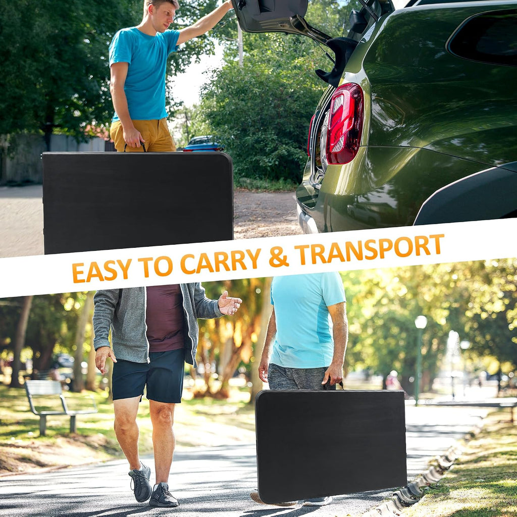 RUIE 8 Foot Folding Table with Carrying Handle, HDPE Foldable Table Indoor Outdoor Heavy Duty Portable Plastic Table, Folding Tables for Picnic Camping Party, Black