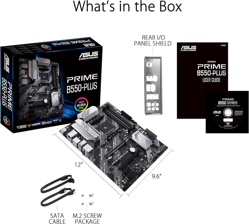 ASUS Prime B550-PLUS AMD AM4 Zen 3 Ryzen 5000 & 3rd Gen Ryzen ATX Motherboard (PCIe 4.0, ECC Memory, 1Gb LAN, HDMI 2.1, DisPlayPort 1.2 (4K@60HZ), Addressable Gen 2 RGB Header and Aura Sync).