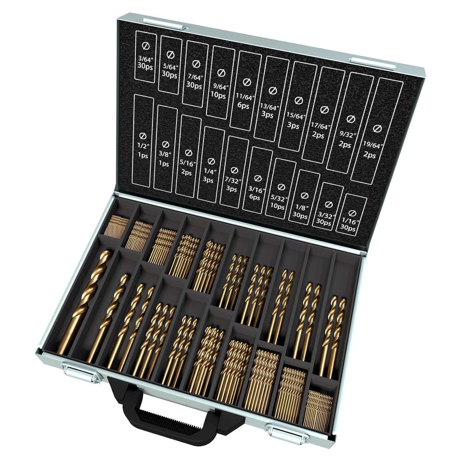 Cobalt Drill Bit Set, 234Pcs M35 High Speed Steel Jobber Length Drill Bit Kit for Hardened Metal, Stainless Steel, Cast Iron, Wood and Plastic, with Index Storage Case, 3/64'-1/2'