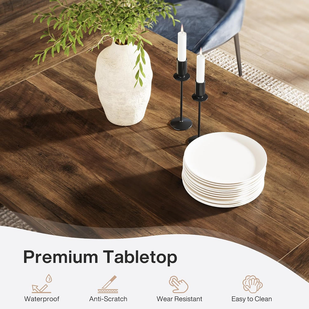 Tribesigns 70.87-Inch Large Dining Table: Wood Long Dining Room Table for 6-8, Rectangular Farmhouse Kitchen Dinner Table with Solid Pedestal, Rustic Brown
