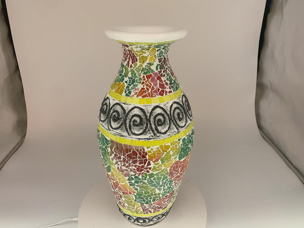 Floor Vase, 18 Inch Mosaic Vase – Tall Cylinder Made of Terracotta with Red and Green Multicolored Glass Mosaic Pieces – Handcrafted Decorative Home Décor Accent Piece for Bedroom, Living Room