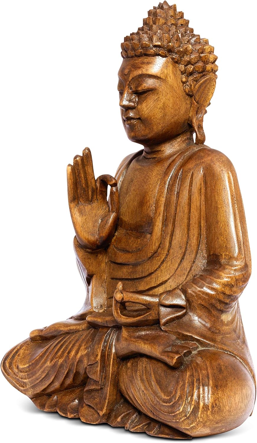 G6 Collection 16' Large Wooden Serene Sitting Buddha Statue Handmade Meditating Sculpture Figurine Decorative Home Decor Accent Handcrafted Art Traditional Modern Oriental Decor (16' Tall)