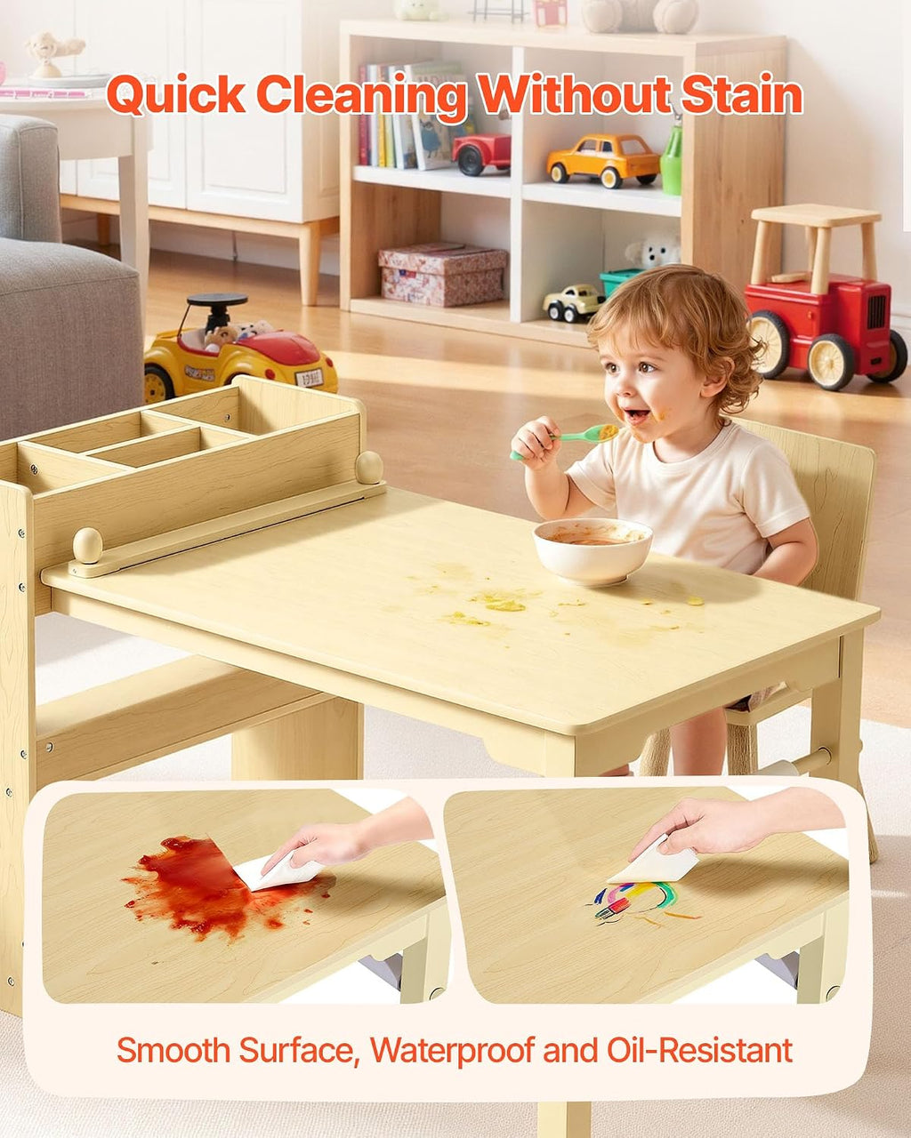 VEVOR Kids Art Table and Chair Set, Toddler Activity Table with Storage, Wood Kids Craft Desk with Paper Roll for Drawing, Reading, Writing, Kid Play Table for Nursery, Playroom, Classroom, Natural
