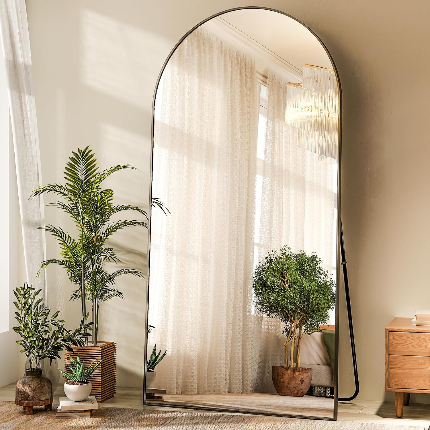 HARRITPURE 71'x30' Arched Full Length Mirror Free Standing Leaning Hanging Mounted Mirrors Aluminum Frame Modern Simple Home Decor for Living Room Bedroom Cloakroom, Black