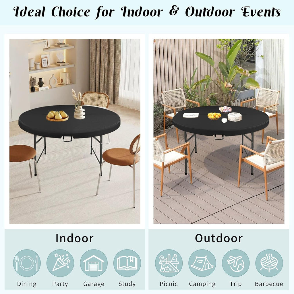 Fivenl 5 FT Round Folding Tables Black Foldable Table, Fold-in-Half with Carrying Handle Portable Plastic Table for Party, Dining, Wedding, Camping, Picnic, Indoor Outdoor Events (Black)