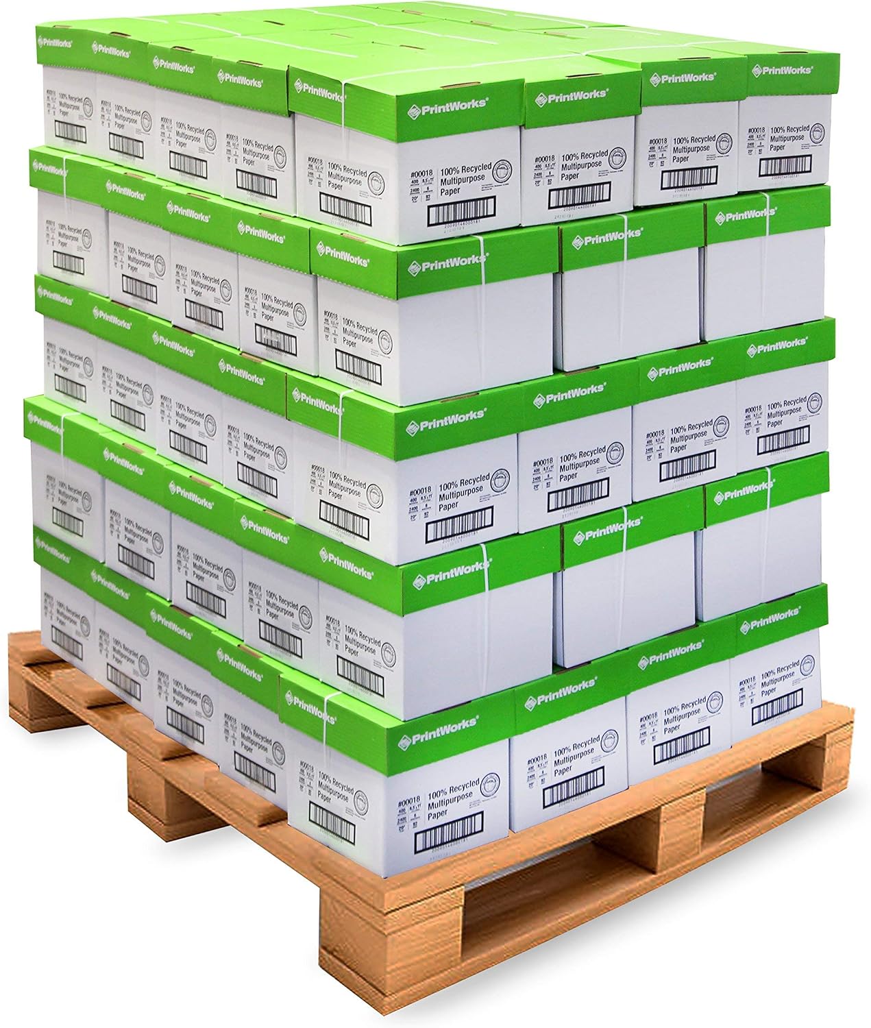 PrintWorks 100% Recycled Printer Paper 8.5' x 11' White - 20 lb Copy & Multipurpose Computer Paper - 2400 Sheets/Carton, 80 Cartons/Pallet, 192,000 Sheets - Made in the USA - 92 Bright (00018PAL)
