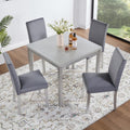 LUMISOL 5 Piece Wooden Dining Table Set, Farmhouse Kitchen Table Set with a Square Table and 4 Upholstered Chairs, Dining Room Table with Crystal Decoration and Chairs Set, Sliver Grey