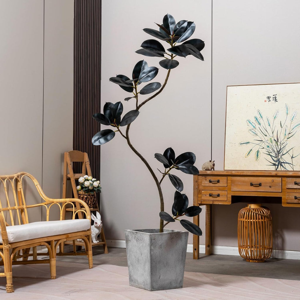 Bailikang 6ft Artificial Rubber Tree Faux Plants Indoor Faux Floor Artificial Trees Indoor,Fake Plant Fake Tropical Plants,Large Floor,Real Touch Rubber Tree for Home Decor