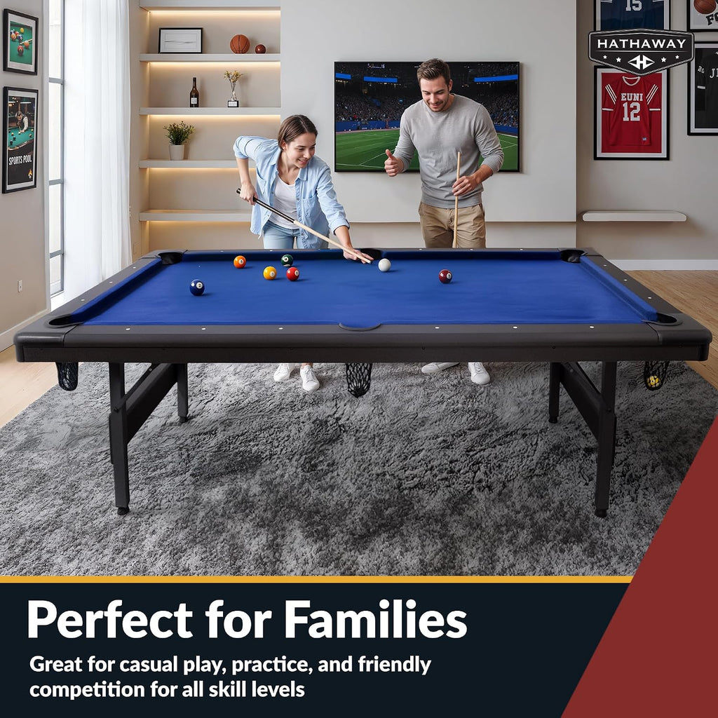 Hathaway Fairmont Folding Pool Table for Family & Home Use Includes Full Set of Billiard Balls, Cues, Chalk, Triangle and Carrying Bag, Portable Space-Saving Table