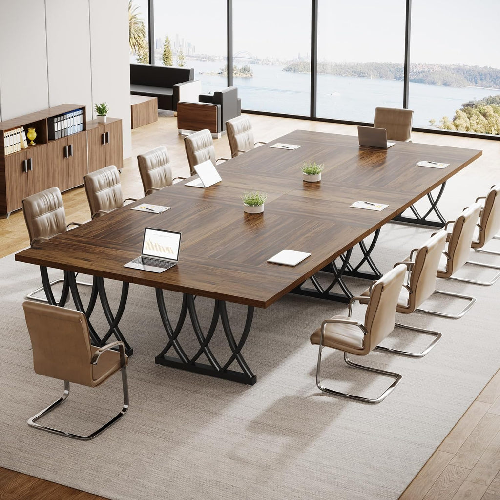 Tribesigns 6 ft Conference Table for 6-8 People, 70.86-Inch Rectangle Meeting Seminar Table with Unique Curved Metal Support for Home Office (Without Chair, Retro Brown & Black) (4)