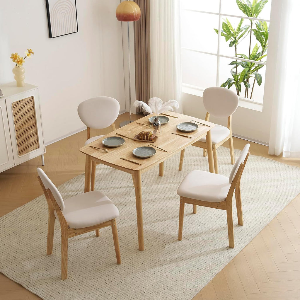 Karl home Mid-Century Modern 5-Piece Wood Dining Table Set for 4, Compact Mid-Century Modern Kitchen Table and Chairs for Kitchen/Small Apartment/Dining Room, Padded Seats & Backrests (Nature)