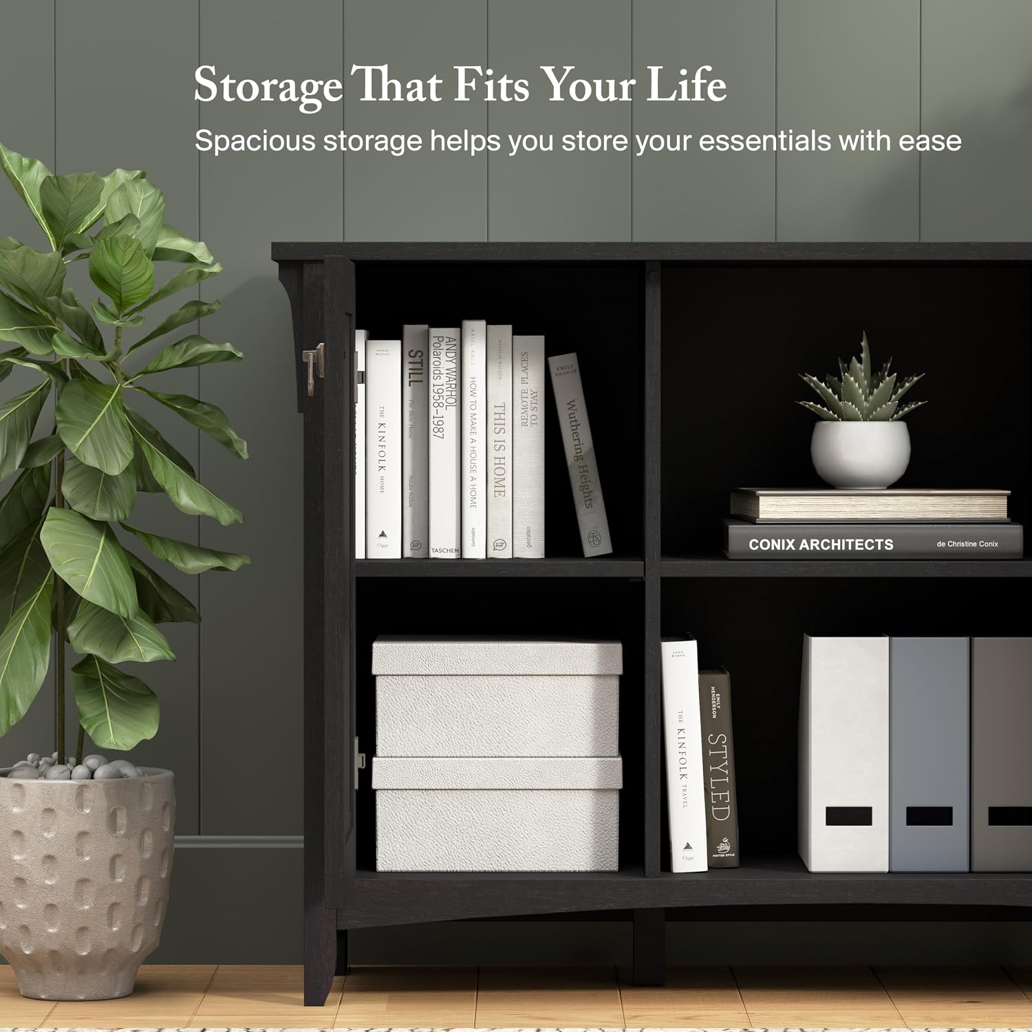 Bush Home Salinas Accent Storage Cabinet with Doors in Vintage Black