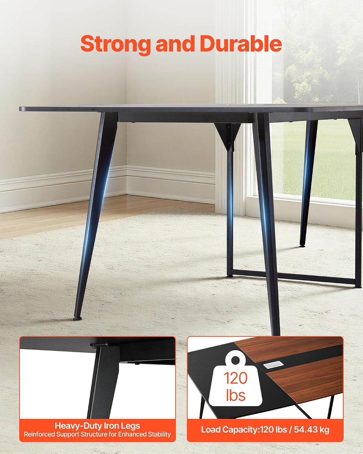 VEVOR Conference Table, 8 ft Boat Shaped Office Meeting Table for 10 Person, Modern Large Boat Meeting Desk with Metal Legs, Ideal for Office, Boardroom, Conference Room, Easy Assembly, Black & Brown