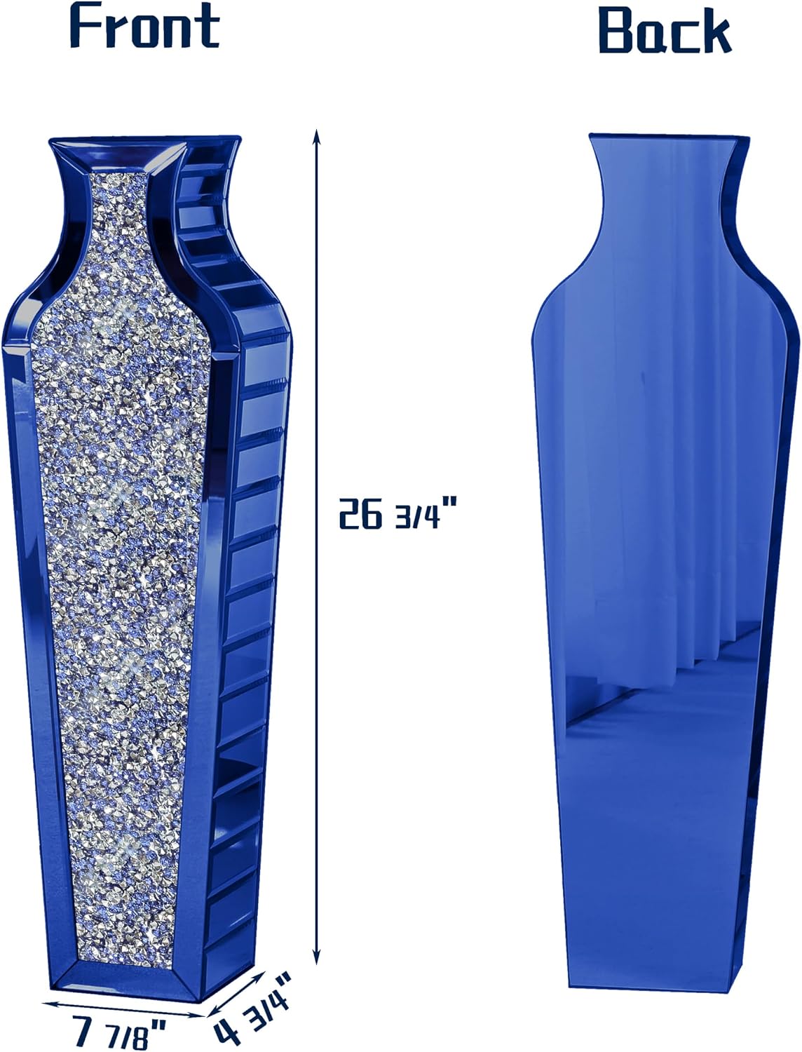 SHYFOY Blue Crushed Diamond Floor Vase, Large Mirrored Tall Vases for Floor, Modern Glass Decorative Vases for Living Room Bedroom Home Corner Indoor Office, 26.8' Tall