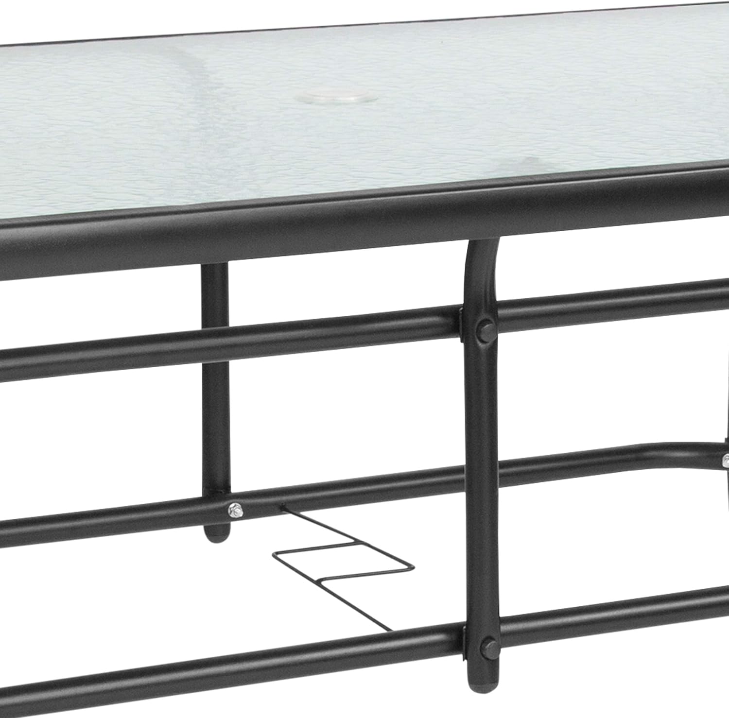 Flash Furniture Tory 31.5' x 55' Rectangular Tempered Glass Metal Patio Table with Umbrella Hole, Modern Rippled Glass Outdoor Dining Table, Black