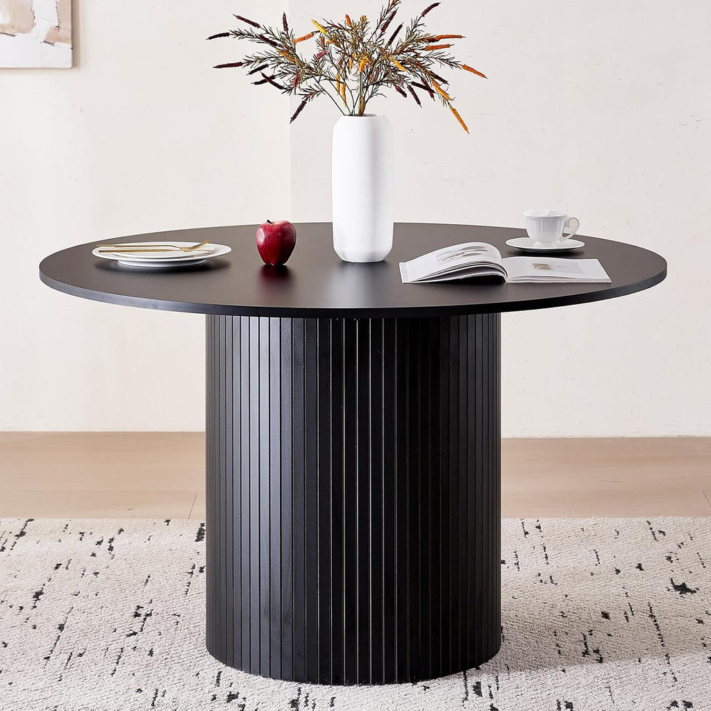 47' Round Dining Table for 4, Black Modern Kitchen Table Circle Pedestal Dinner Table, φ47.2 x H 29.5'