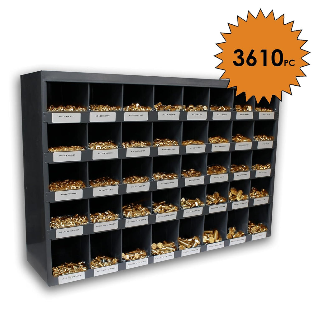 Titan Industrial Supply- 3,610 pcs Grade 8 Fine Thread Hardware Assortment Kit with Hex Cap Screws, Hex Nuts, Washers, & Durham 40 Hole Metal Bin