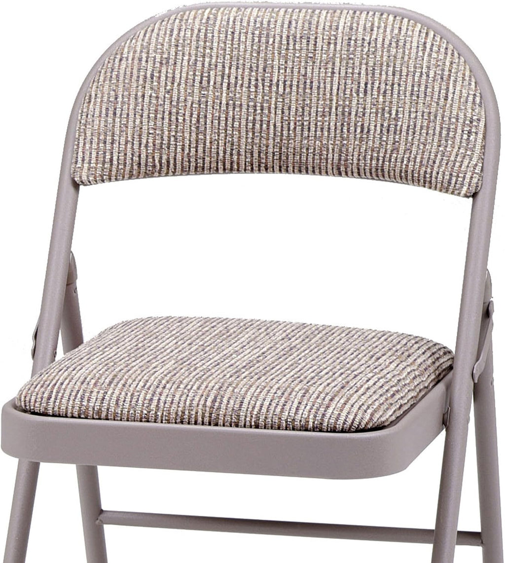 MECO 4-Pack Steel Frame Folding Dining & Event Chairs, Chicory Lace Motif Upholstery, Beige - Foldable Seating with Cushioned Seat and Padded Back for Kitchen, Parties or Game Tables