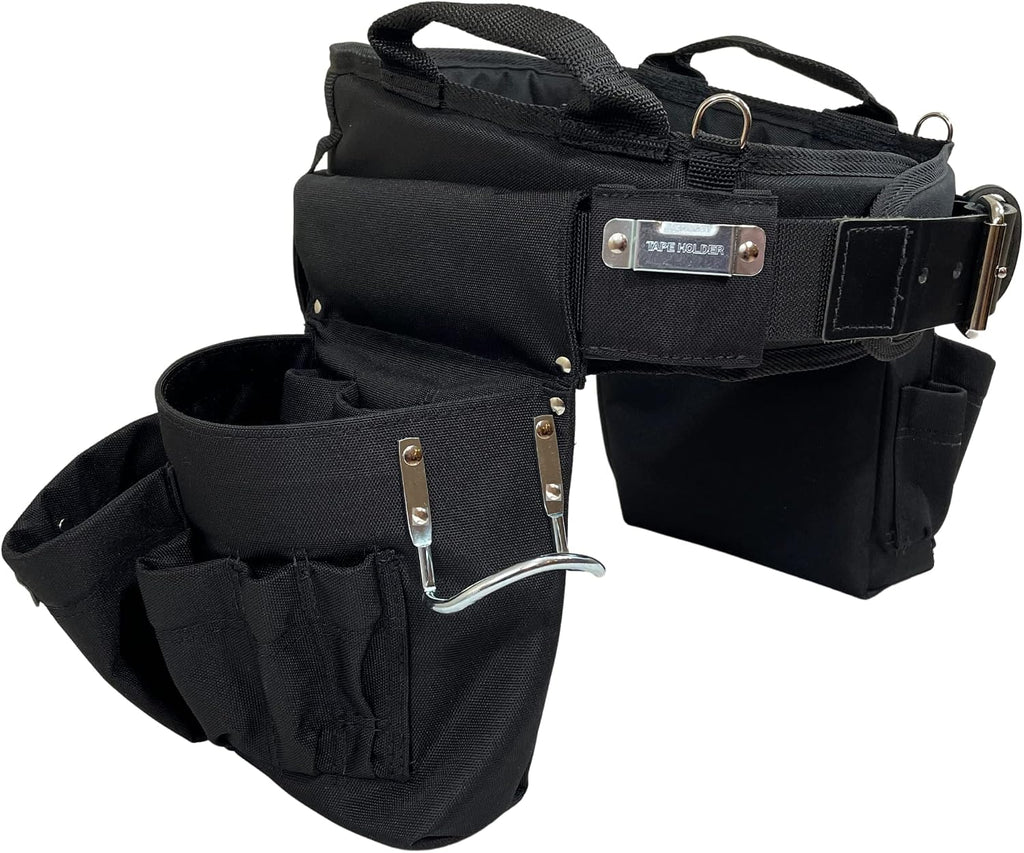 BOULDER BAG Professional Carpenter MAX Combo with Comfort Back Support Tool Belt, Leather Belt Buckle, Heavy Duty Tool Bag, Black (Small 24-27 Inches) | Made in USA
