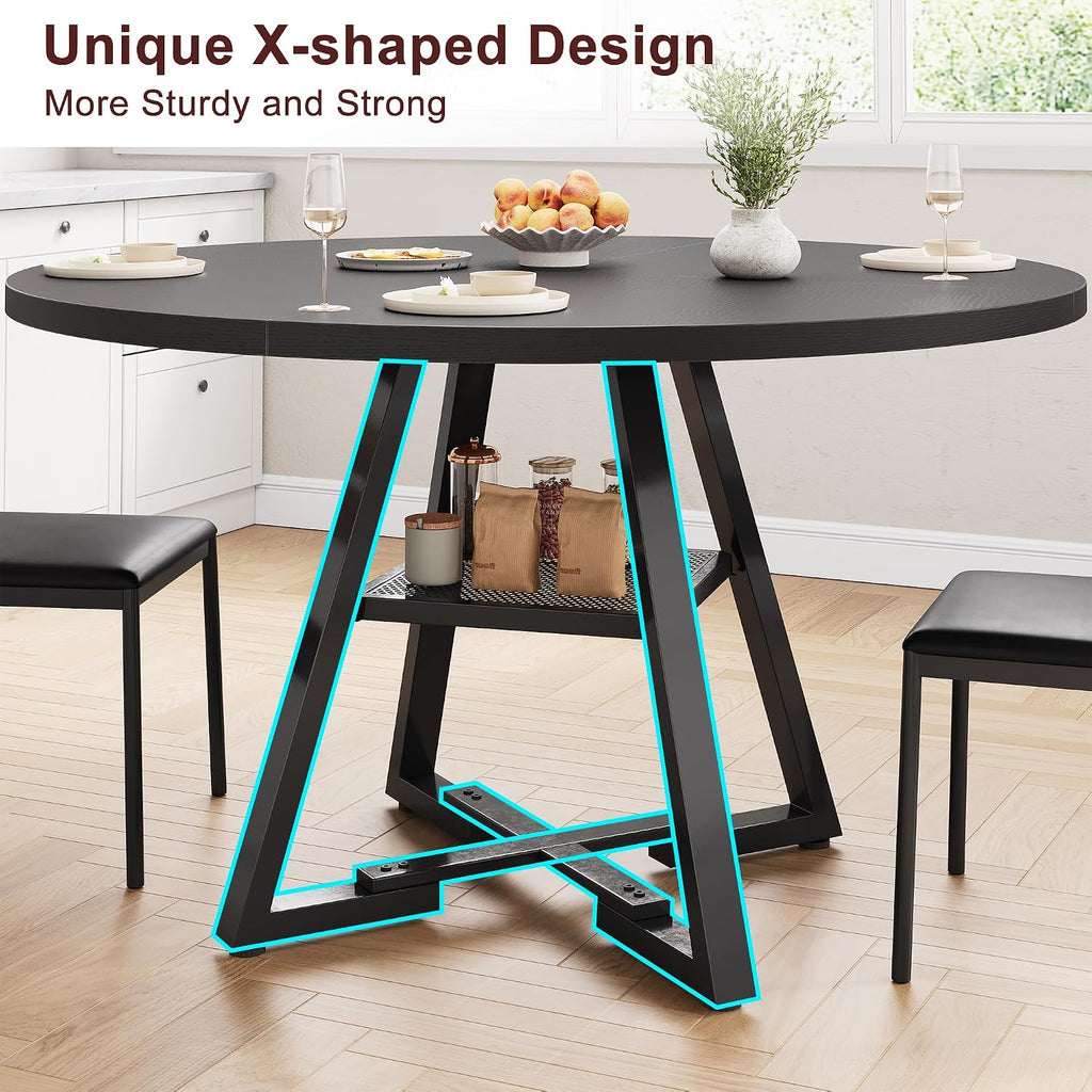 Jocoevol 51'' Round Dining Table,Kitchen Dining Room Circle Dinner Pedestal Table,Space Saving Wood Kitchen & Dining Room Furniture (Black, 51In)