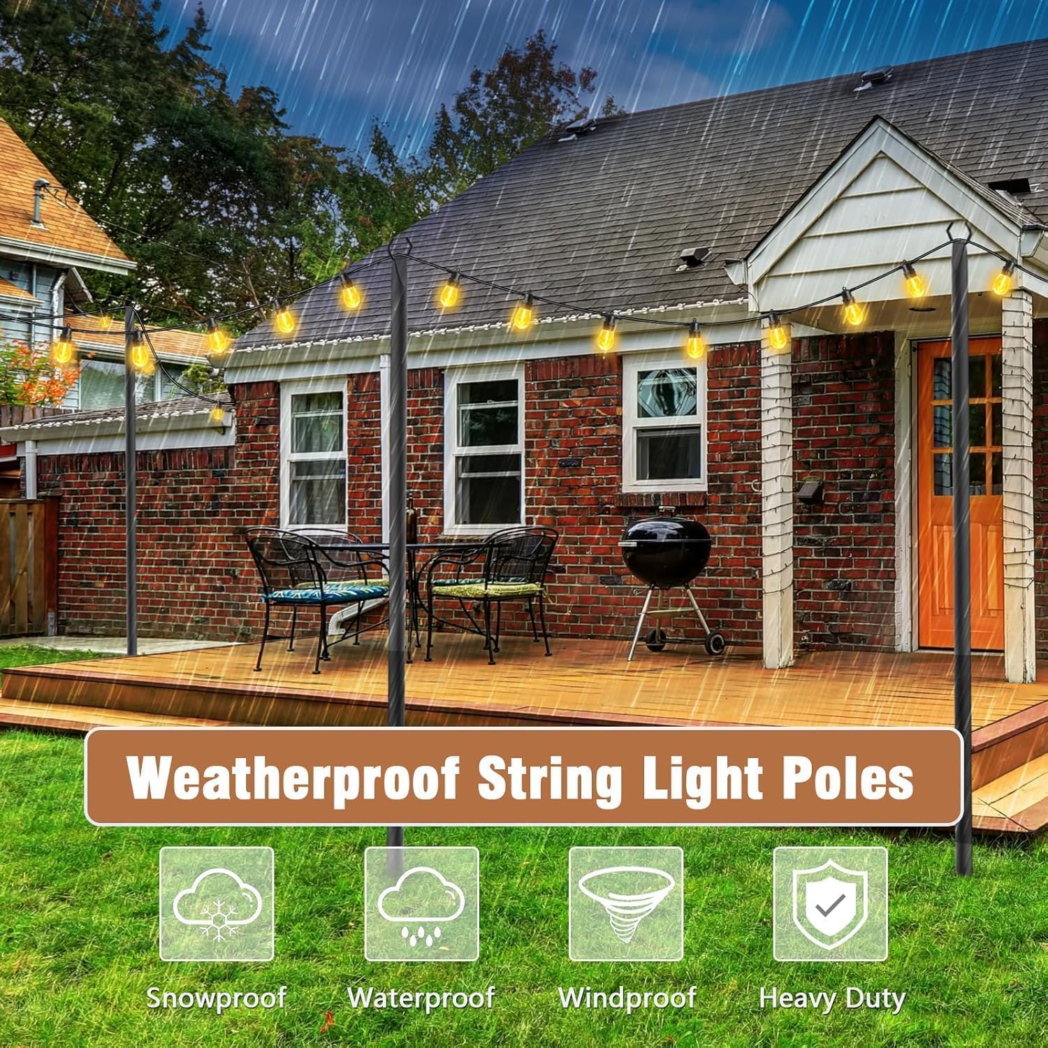 NUERPO 10 Pack String Light Poles,Metal Poles for Hanging Outdoor Light Strings,10 Pack 10 FT Light Poles Stand for Outside Garden,Patio,Wedding,Backyard,Deck,Party