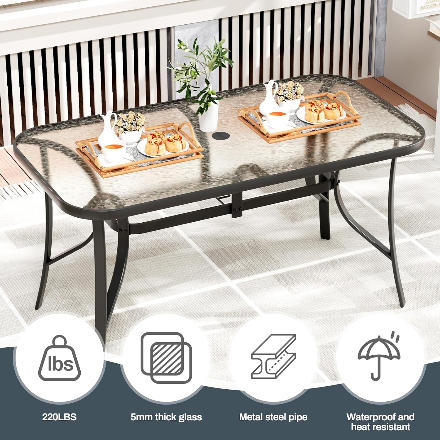 TLSUNNY 7 Pieces Patio Dining Set, Outdoor Table and Chairs W/1.69″ Umbrella Hole, 30'X 55' Table and Stackable Textilene Chair, All Weather Patio Furniture Set (Umbrella not Included) (Grey)