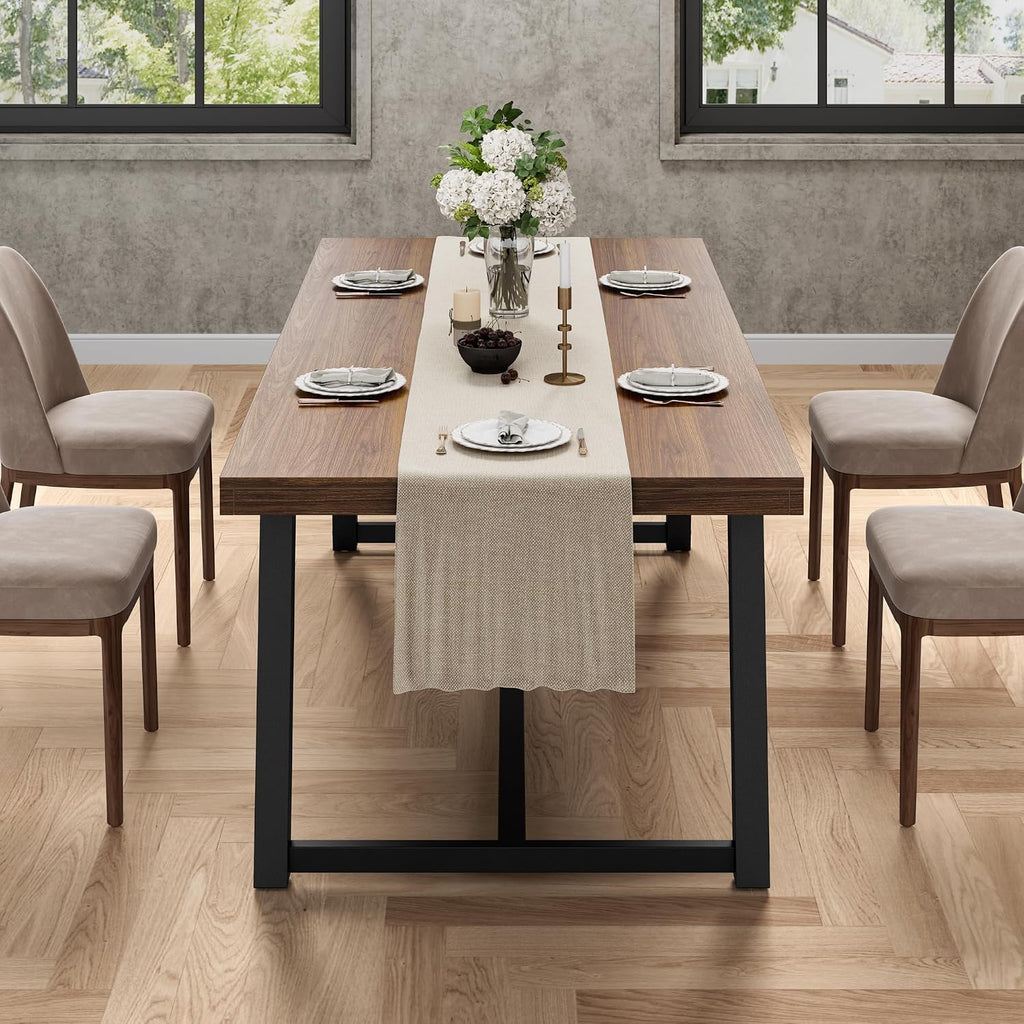 IRONCK 71' Dining Table for 6-8 People, Industrial Kitchen Table with Sturdy Metal Frame, Rectangular Brown Wood Dinner Table for Dining Room