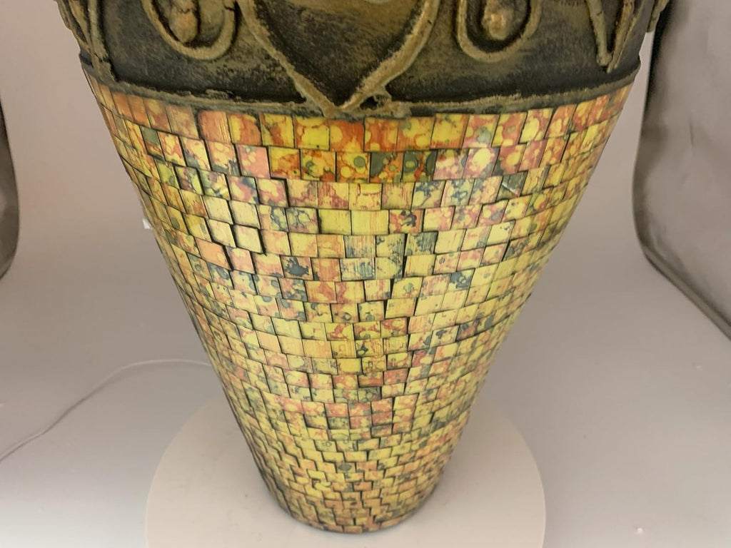 Floor Vase, 24 Inch Mosaic Vase – Tall Cylinder Made of Terracotta with Yellow and Orange Glass Mosaic Pieces – Handcrafted Decorative Home Decor Accent Piece for Bedroom, Living Room, Office