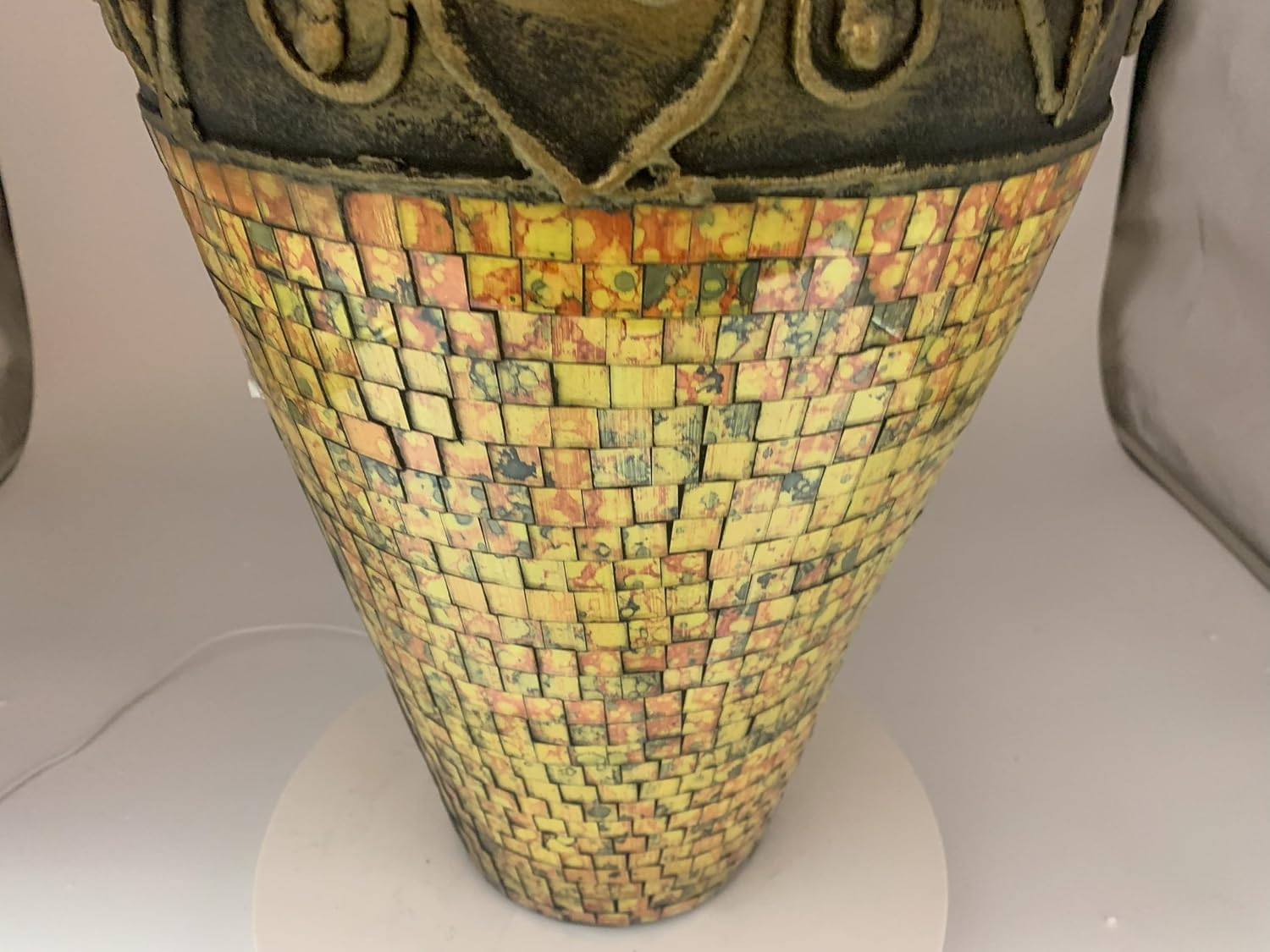 Floor Vase, 24 Inch Mosaic Vase – Tall Cylinder Made of Terracotta with Yellow and Orange Glass Mosaic Pieces – Handcrafted Decorative Home Decor Accent Piece for Bedroom, Living Room, Office