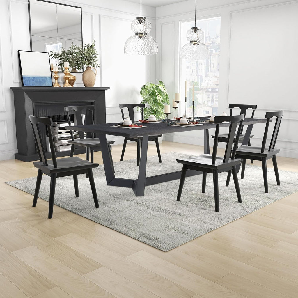 70.86'' Rectangular Wood Dining Table for 6-8, Modern Mid-Century Contemporary Dining Table for Living Room Kitchen, Dining Kitchen Table with Metal Leg Base, Easy Assembly, Black