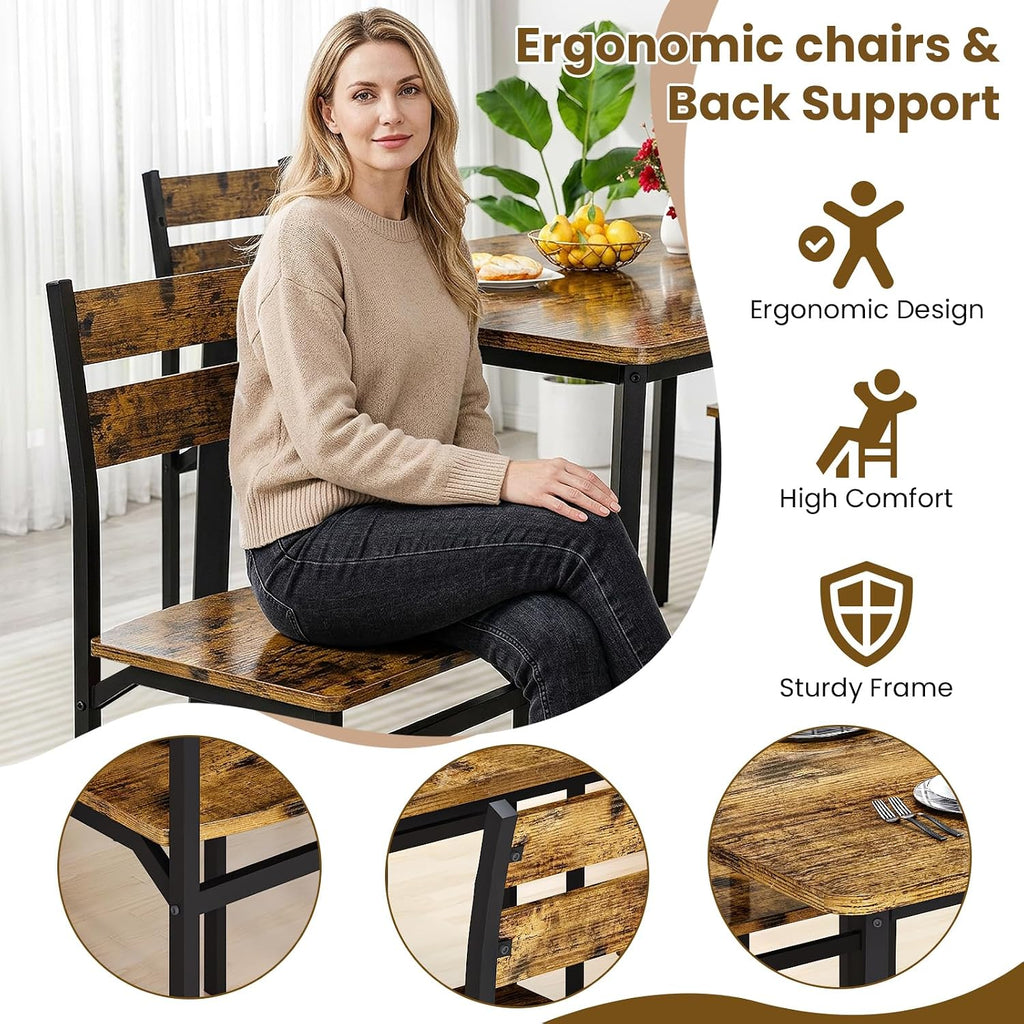 Recaceik Dining Table Set for 4 Wood Kitchen Table Chairs Set, 43 '' Farmhouse 5 Piece Dining Room Table Set, Space-Saving Dinette Set for Breakfast Nook, Apartment