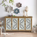 LKTART 60' Vintage Sideboard Buffet Cabinet,French Country Sideboard,Farmhouse Hollow Carved Credenza Accent Cabinet for Living Room, Dining Room, Natural Wood