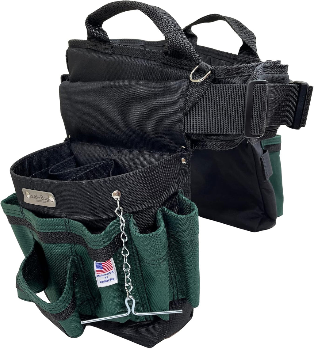 BOULDER BAG Ultimate Electrician's MAX Combo with Comfort Back Support Tool Belt, Quick Release Buckle, Heavy Duty Work Belt, Green (Extra-Large 37-42 Inch Waist), Tool Belt Made in USA