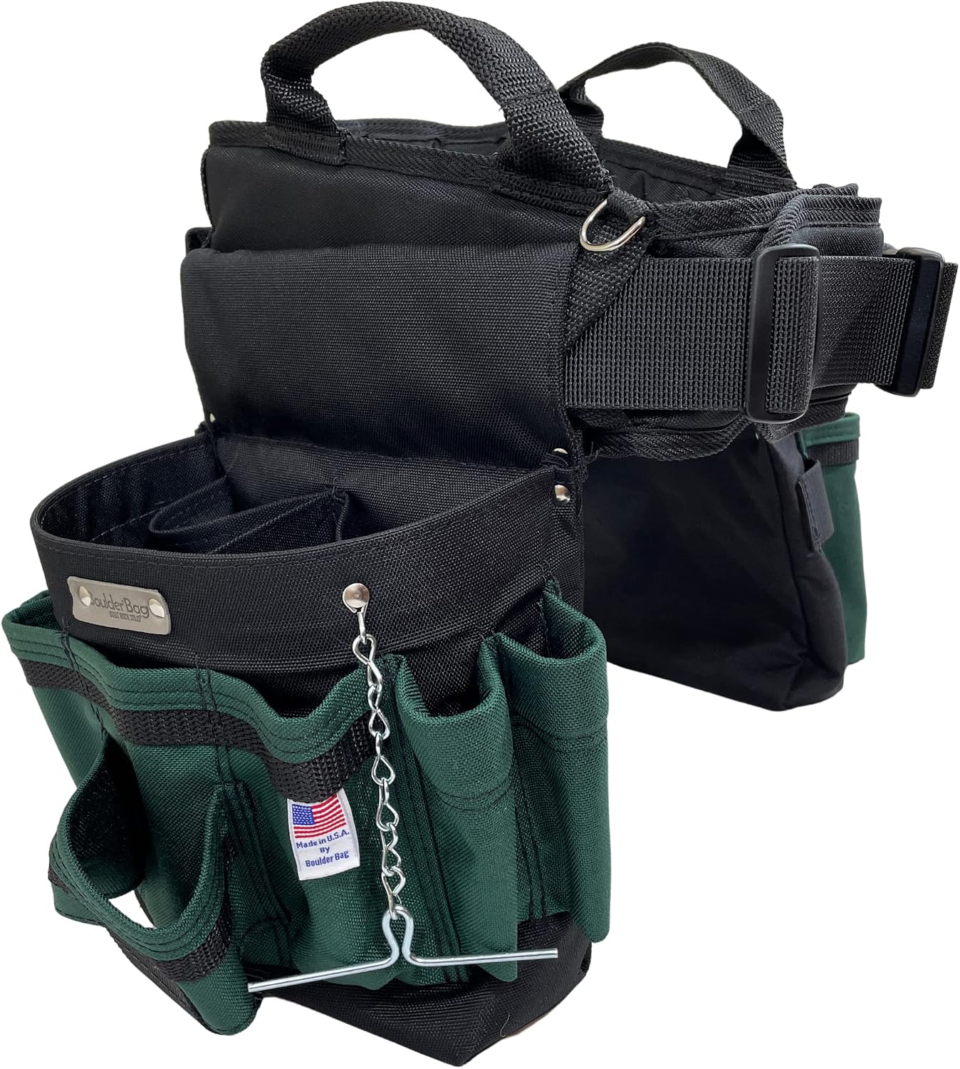 BOULDER BAG Ultimate Electrician's MAX Combo with Comfort Back Support Tool Belt, Quick Release Buckle, Heavy Duty Work Belt, Green (Small 24-27 Inch Waist), Tool Belt Made in USA