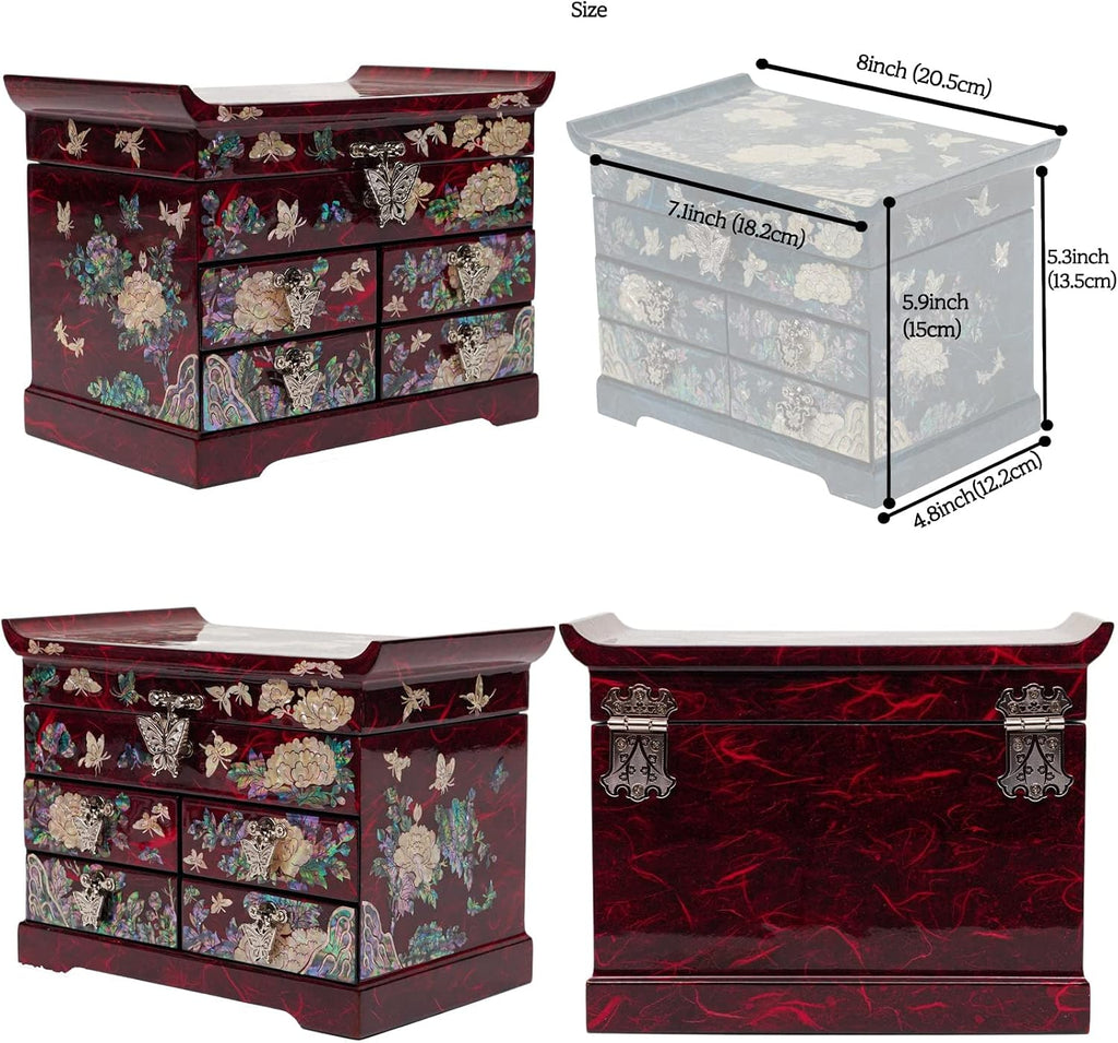 February Mountain Mother of Pearl Wooden Jewelry Organizer Box – Jewelry Storage Box for Women, Features Spacious Drawers, Ideal for Rings, Bracelets, Watches, Chains, Accessories