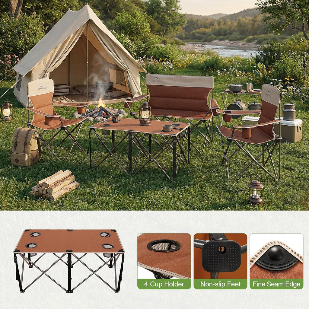 Camping Chair Set of 3, Outdoor Folding Camping Chairs for Heavy People with Cup Holder & Carry Bag,Collapsible Chair Include One Sofa Chair and Two Single Chair,Support up to 500lbs