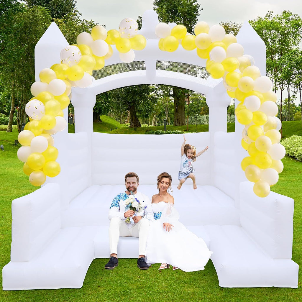 FINCOME White Bounce House, 13x13ft Inflatable Bounce House with Blower, Commercial Bounce Castle Large Bouncer Jumping Bouncy House for Kids Adults Wedding Birthday Party Celebrations Indoor Outdoor