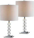 JONATHAN Y 22' Clear Crystal and Chrome Stacked Cube Table Lamp Set of 2, Glam Contemporary Nightstand Lamps with White Linen Drum Shade, LED Bulbs Included JYL5040A-SET2