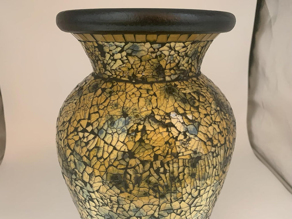 Floor Vase, 18 Inch Mosaic Vase – Tall Cylinder Made of Terracotta with Crackled Gold and Black Glass Mosaic Pieces – Handcrafted Decorative Home Décor Accent Piece for Bedroom, Living Room