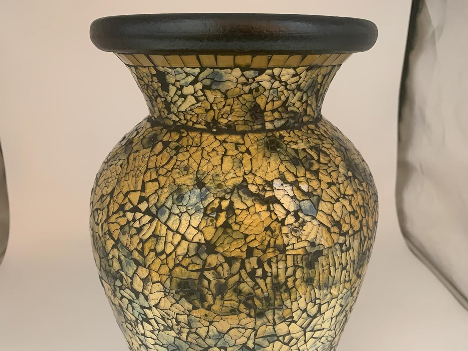 Floor Vase, 18 Inch Mosaic Vase – Tall Cylinder Made of Terracotta with Crackled Gold and Black Glass Mosaic Pieces – Handcrafted Decorative Home Décor Accent Piece for Bedroom, Living Room