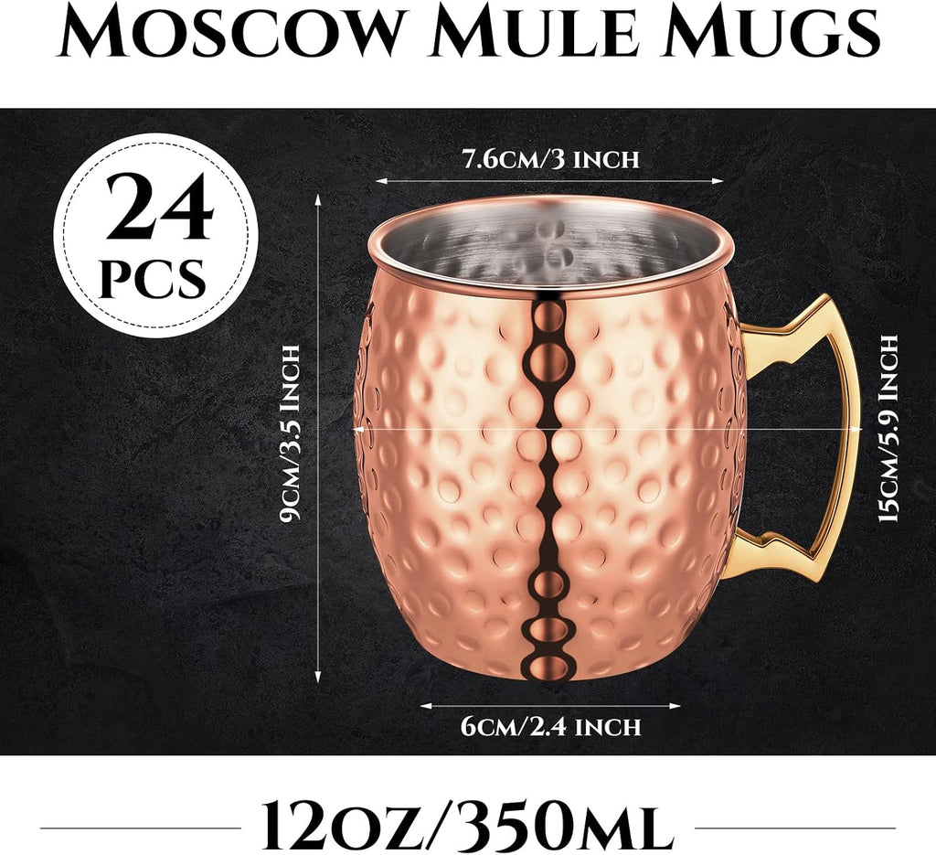 Didaey 24 Pack Moscow Mule Mugs Set Copper Cups Bulk Stainless Steel Moscow Mule Cups Tarnish Resistant Hammered Finish Chilled Coffee Mugs for Cocktail Wedding Gift Drinkware(12 oz)