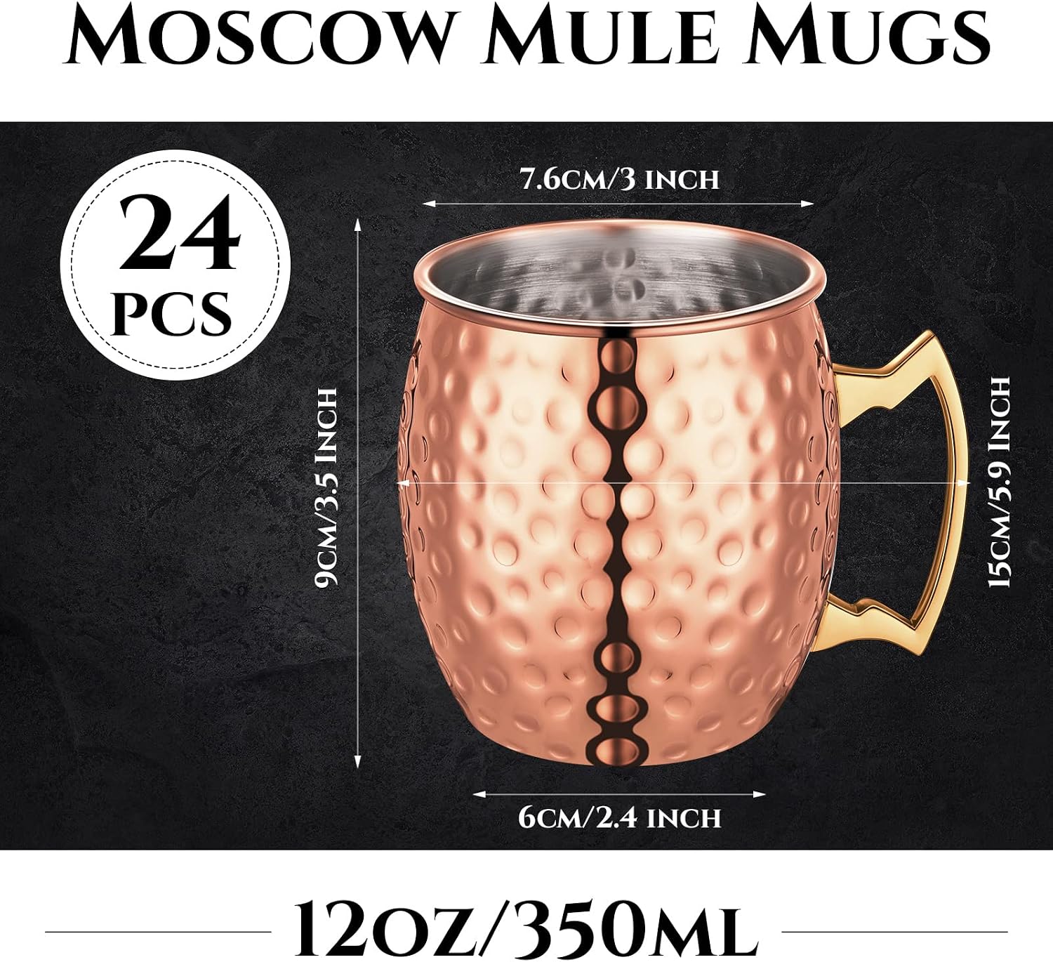 Didaey 24 Pack Moscow Mule Mugs Set Copper Cups Bulk Stainless Steel Moscow Mule Cups Tarnish Resistant Hammered Finish Chilled Coffee Mugs for Cocktail Wedding Gift Drinkware(12 oz)