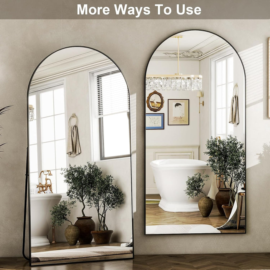 HARRITPURE 76'x46'Full Length Mirror - Arch Floor Mirrors with Aluminum Alloy Frame Free-Standing Wall Mounted or Leaning Large Bedroom Dressing Mirror,Black